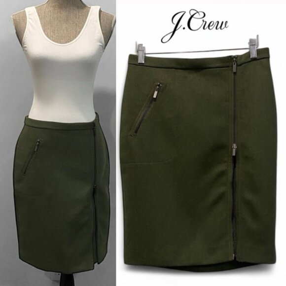 J. Crew Wool Green Pencil Skirt Zipper Size 6P - Picture 1 of 14